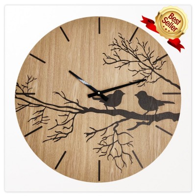 Horloge en bois oiseaux sur branche