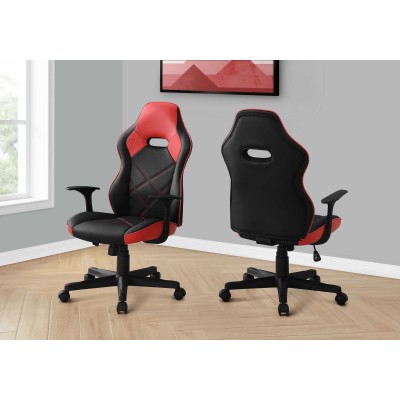 Chaise de bureau jeu simili cuir noir rouge