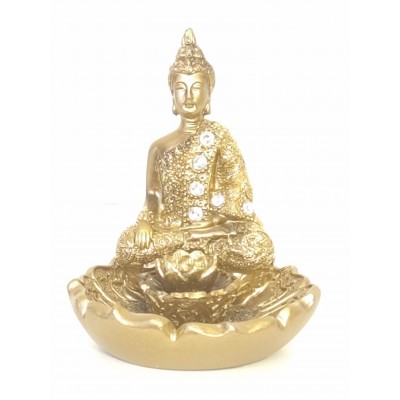 Bouddha thaïlandais bruleur encens bâtonnet fleur lotus or